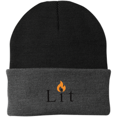lit Embroidered Lit Beanie (Black Text)