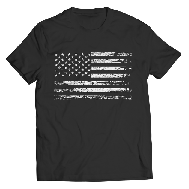 Distressed Black And White American Flag Shirt | stoecor