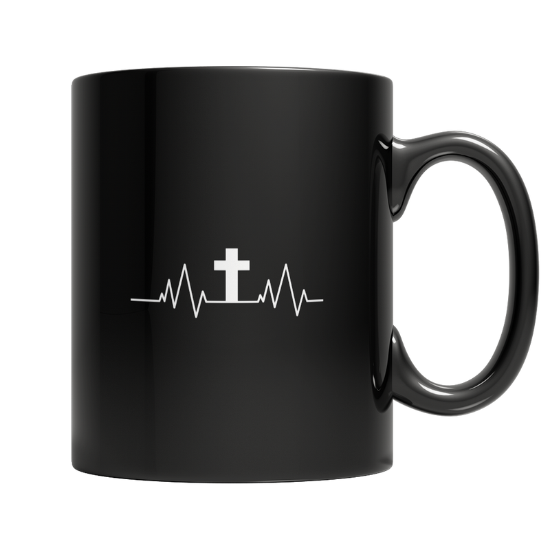 Christian Heartbeat Cross 11oz. Black Mug